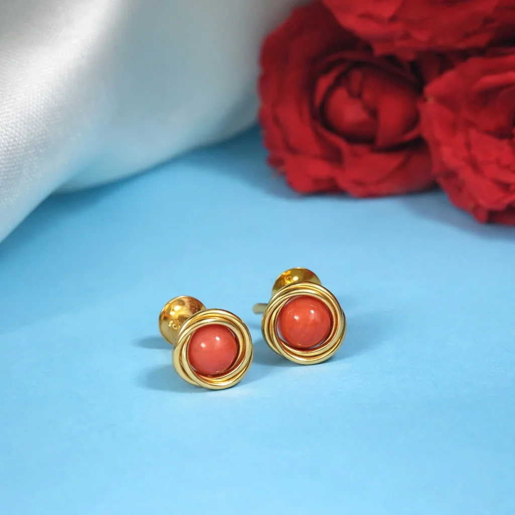 Gold Coral Stone Stud