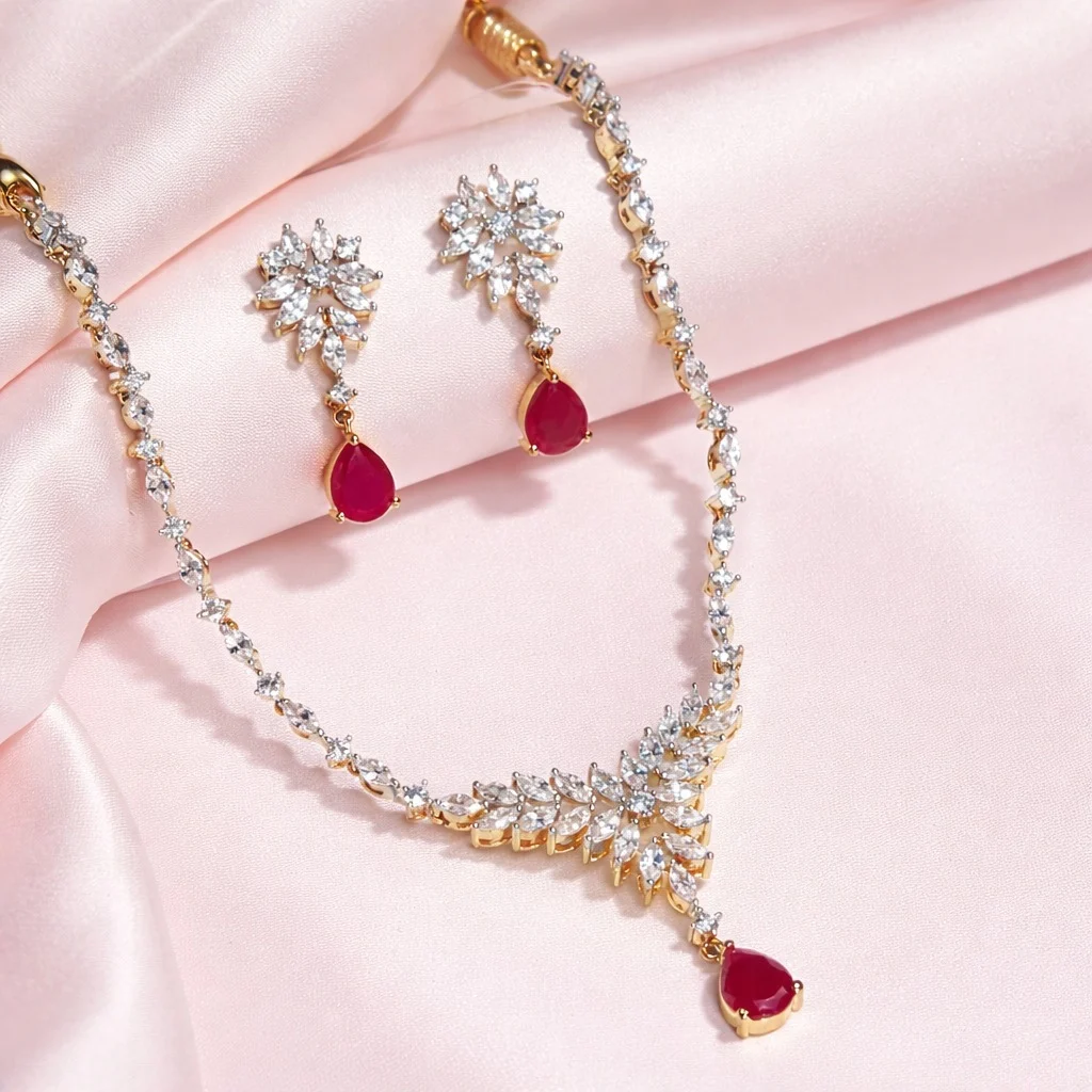 Ruby Radiance Floral Necklace Set