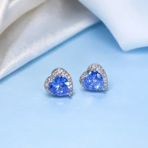 Blue Heart Crystal Silver Stud
