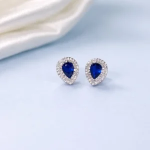 Teardrop Blue Crystal Silver Stud