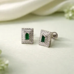 Emerald Square Silver Stud