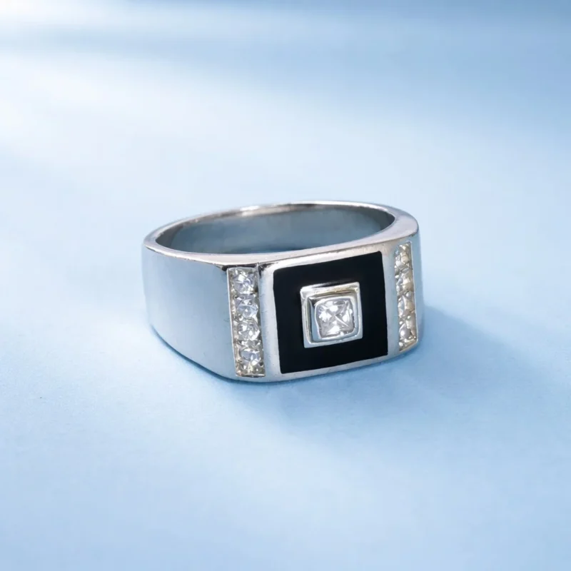 Square Onyx Silver Ring