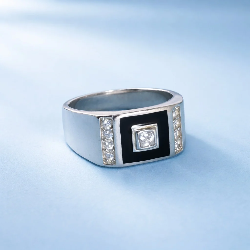 Square Onyx Silver Ring
